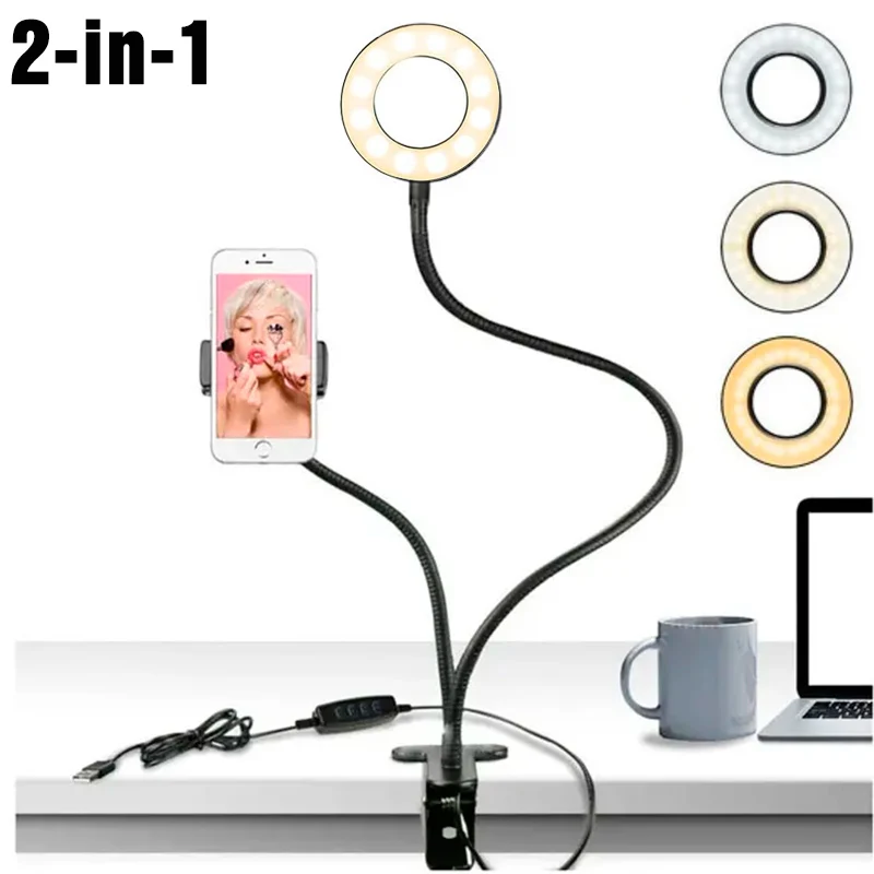 Photography Lighting Overhead - Universeller flexibler Handyhalter mit Selfie-Ringlicht, Büro-Lazy-Halterung,