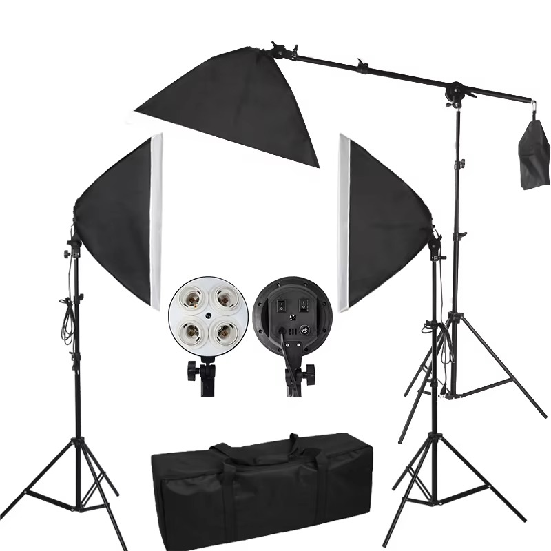Photography Lighting Overhead - 50x70cm Softbox-Set mit E27 Vierfach-Lampenfassung Overhead-Lichtstativ