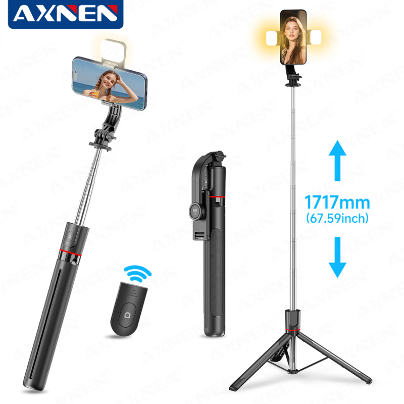 Photography Video Lighting Kit With Adjustable Tripod Stand - AXNEN F15 Ausziehbares Selfie-Stick-Stativ, 1717 mm